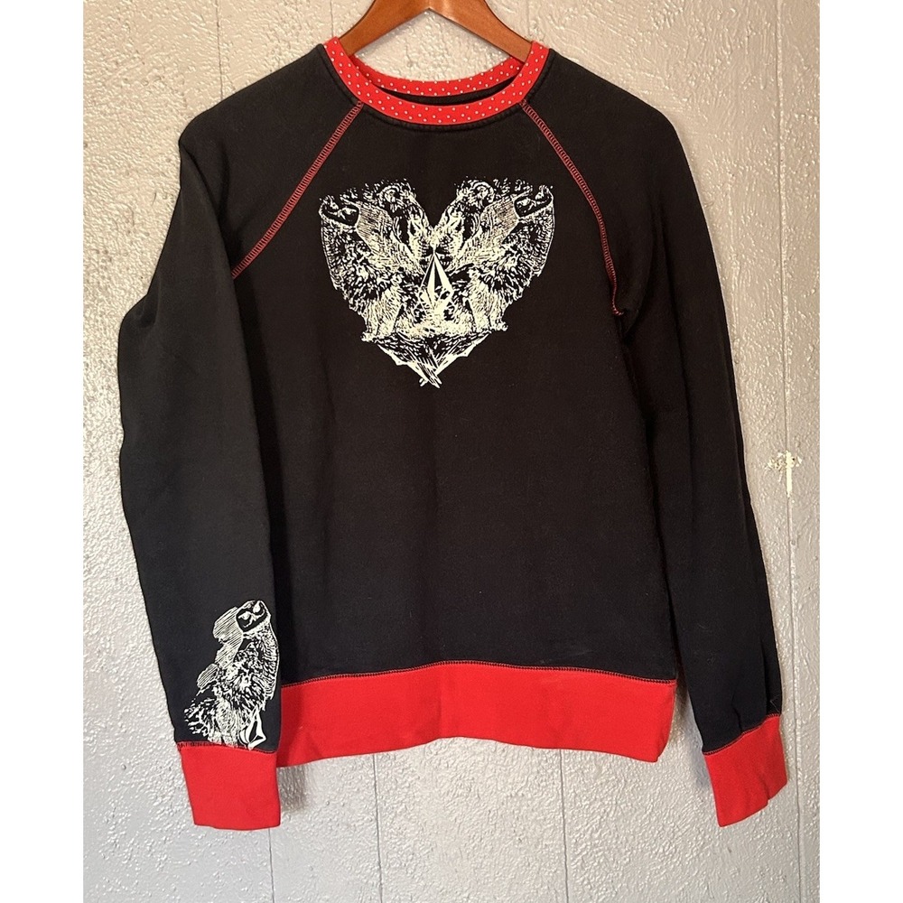 Women's Vintage Volcom Genuine Red Black Pullover Sweatshirt Size M Skater Emo